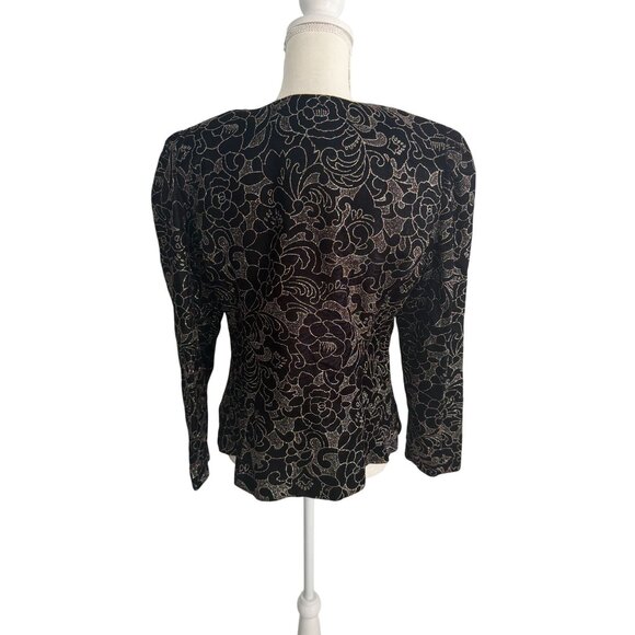 R&K Evenings Vintage Rose Floral Glitter Print Blazer Jacket Size Medium - Picture 2 of 7